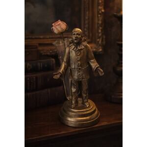 Vintage Norman Rockwell Pierrot Clown Figurine Bud Vase Bronze Tone USA